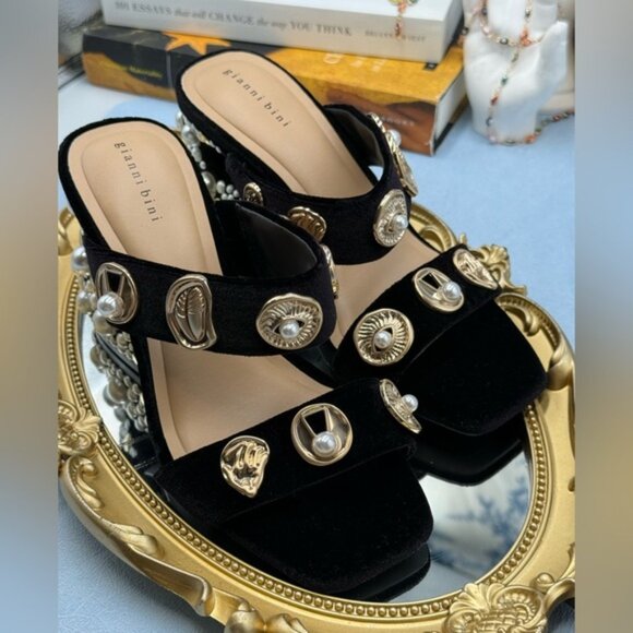 🆕 GIANNI BINI 🧿 NWOB Penei Velvet Pearl Surrealist Ornament Slide Sandal Sz5.5 - Picture 11 of 14